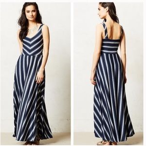 Anthropologie navy and white flowy maxi dress